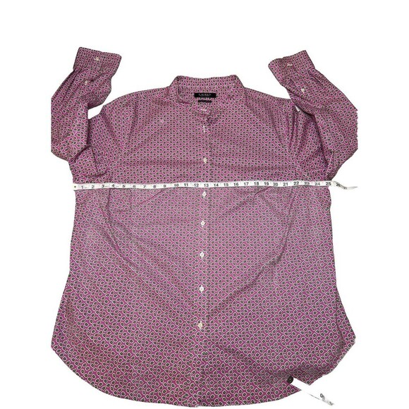 Lauren Ralph Lauren Pink Stretch Non Iron‎ Button Up Blouse Band Collar XL - Picture 8 of 11